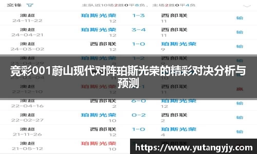 竞彩001蔚山现代对阵珀斯光荣的精彩对决分析与预测
